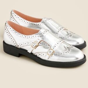 NWT J.Crew Monk-Strap Shoes in Metallic Leather
